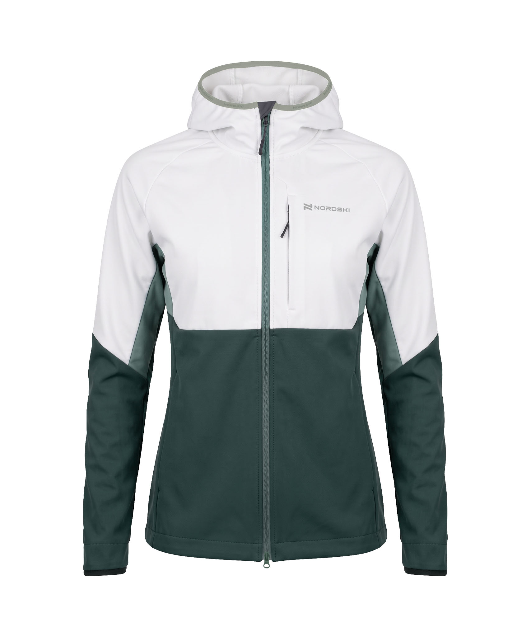 Тренировочная куртка Nordski PRO TOUR HOOD White/Dark Mint/Ice Mint W
